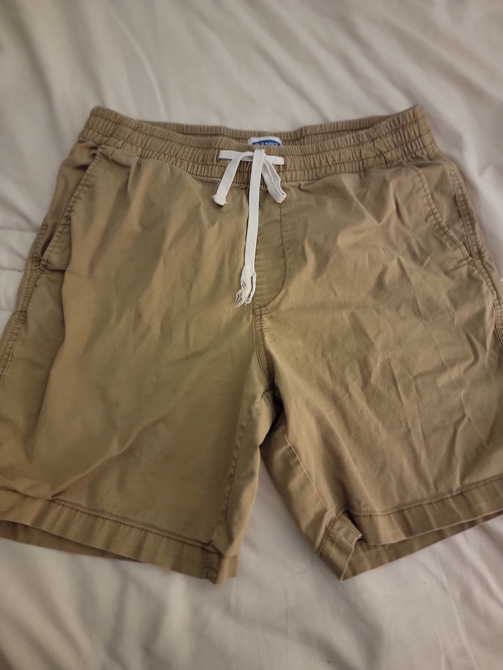 Old Navy Khaki Swim Trunks with White Drawstring